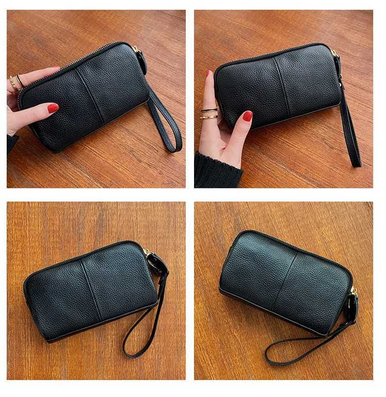 Genuine Leather Women Wallet Zipper Lining Purses For Ladies Wristlet Bag Lady Clutch Coin Purse Cowhide Mobile phone bag black Z250621