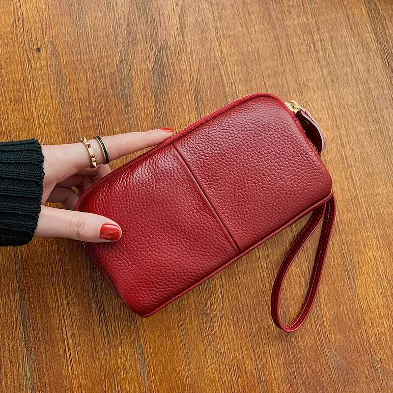 Genuine Leather Women Wallet Zipper Lining Purses For Ladies Wristlet Bag Lady Clutch Coin Purse Cowhide Mobile phone bag black Z250621
