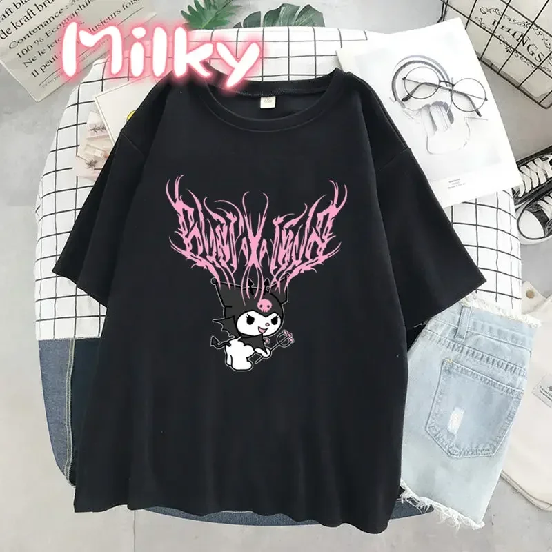 Punk Gothic Print Short Sleeve Melody T-shirt Women Tops Summer Streetwear O-neck Harajuku Cartoon Tshirt Girls Crush Tee