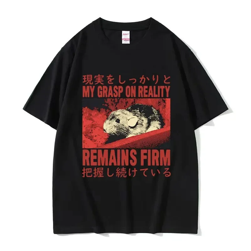 Funny Cheese Machine Japanese Rat Graphic T Shirts Men Vintage Fashion O-Neck Oversized T-shirt Y2k Unisex