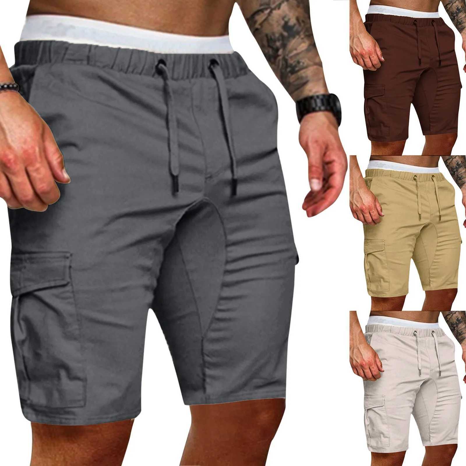 Mens Cargo Shorts Summer Casual Men Solid Color Cargo Shorts Multi-Pockets Drawstring Fifth Pants Loose Casual Shorts W250621