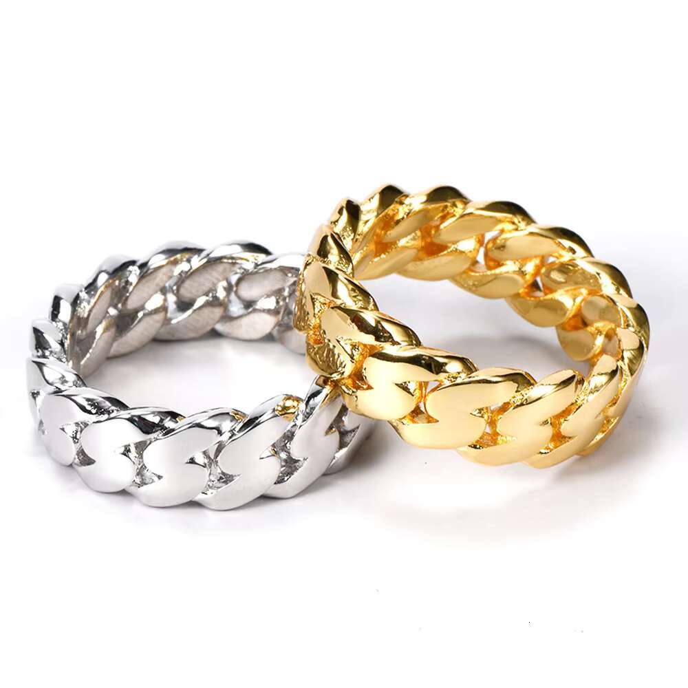 NUOYA 8MM Hip Hop Luxury 18K Gold Plated Cuban Link Ring for Men