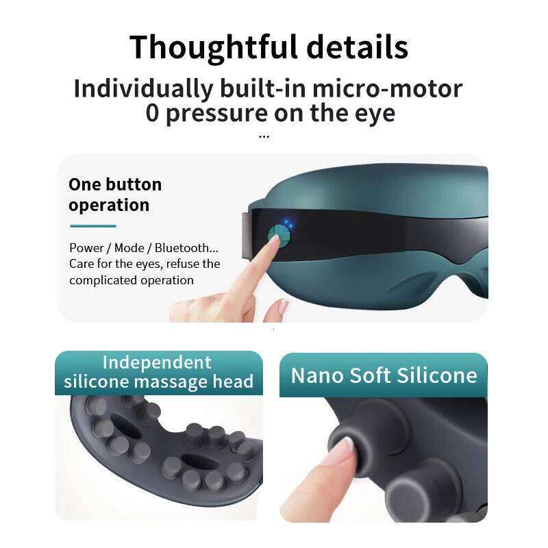 Massager 16 Massage Head Bluetooth Music Migraines Relax Reduce Eye Strain Dark Circles Improve Sleep Ideal Gifts Women Men