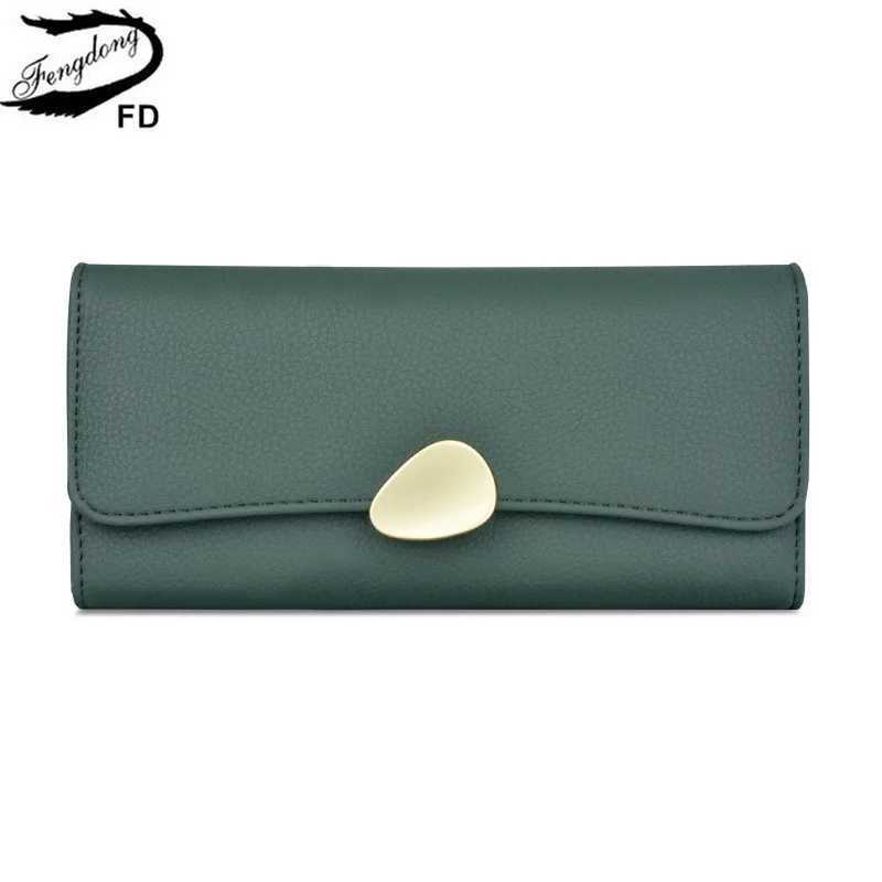 Fengdong fashion simple leather wallet for women red wallet female card long wallet female leather holder wallet Z250621