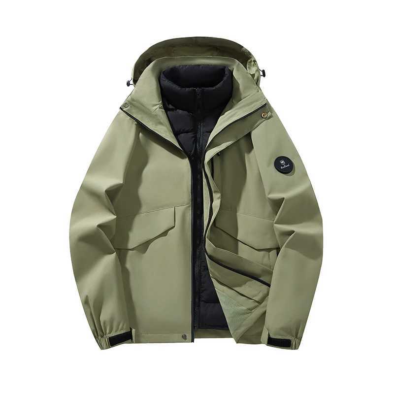3-in-1 Warm Fashion Casual Rain Jacket Autumn Winter Men Women Outdoor Waterproof Windproof Hood Outerwear Long Sleeve Coat Tops XJ250621