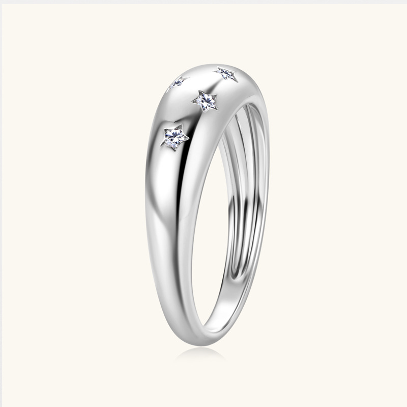 Fashionable Starry Sky Moissanite Ring, Cool S925 Sterling Silver Ring Plated 18K Gold
