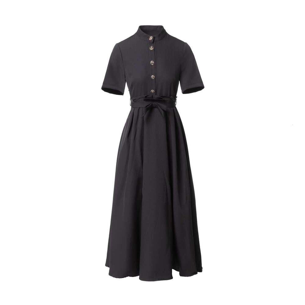 Long Dress Summer New D Brand Women S Short Sleeve Long Shirt Elegant Large Swing Pleated Dress With Belt Sexy Long Skirt