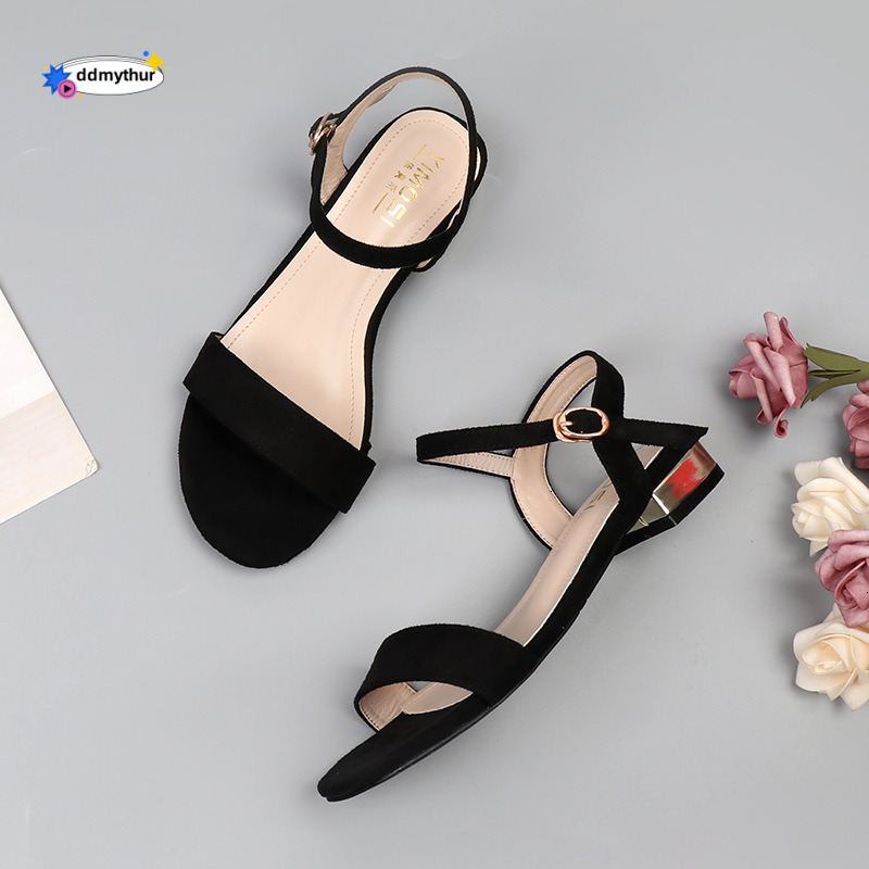 Sandals 2024 New Summer Women's Shoes Flat Black Large Size 42 Roman Strap 41 Low Heel 40 Wide Feet 43 ddmythur