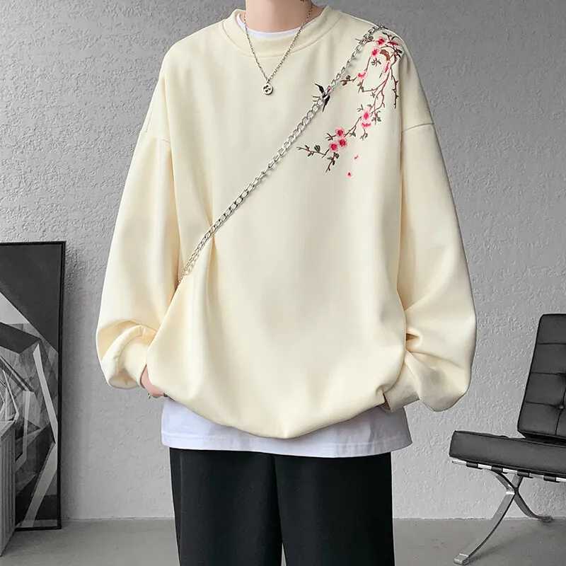 New Chinese Style Pull On Sweatshirts Men Fashion Embroidery Casual Hoodie Male Round Neck Loose Spring Autumn Streetwear Tops XJ250621
