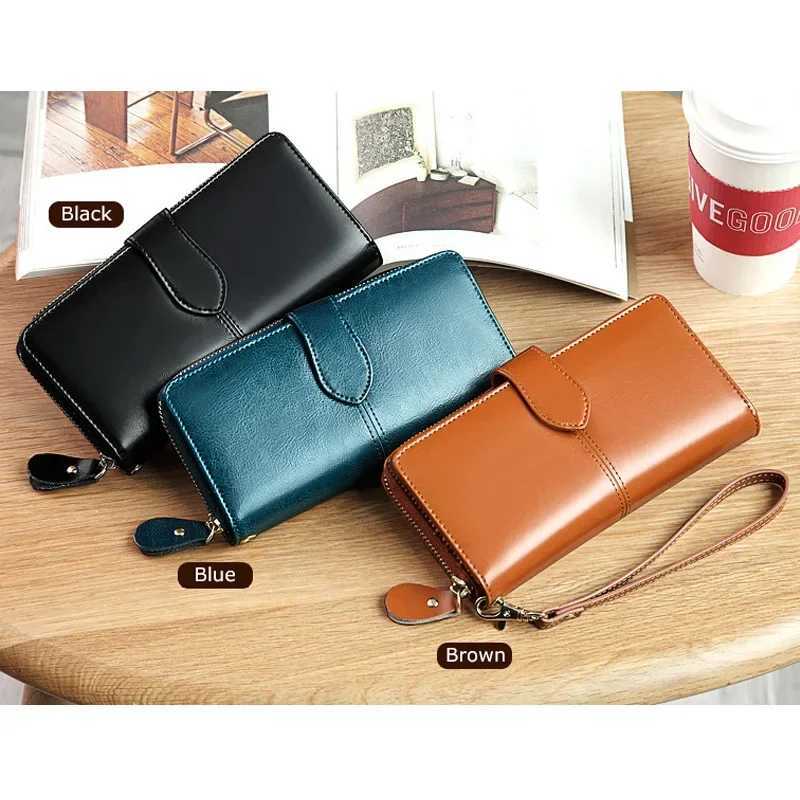Genuine Leather Fashion Womens Long Wallet Large Capacity Card Holder Wallet Female Purse Multi Functional Red Wristlet Wallets W250620