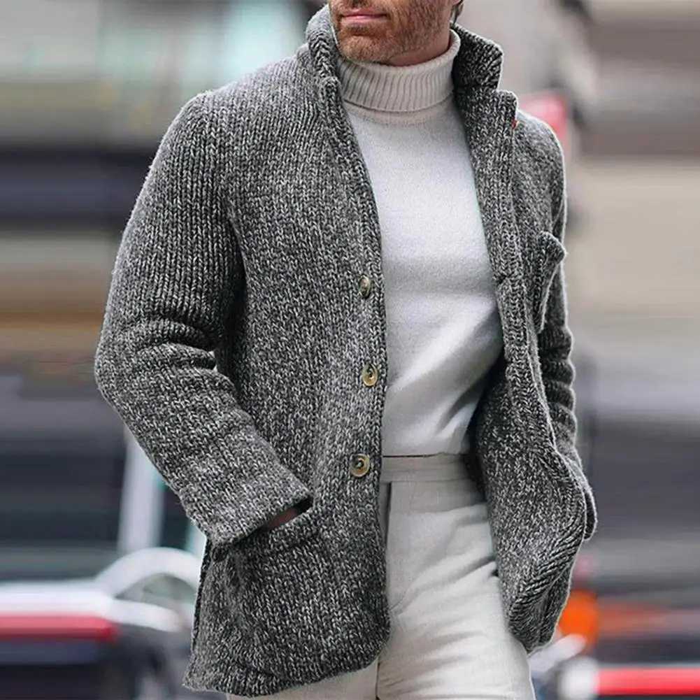 Sweater Long Sleeve Solid Color V Neck Men Cardigan Single Breasted Button Winter Autumn Knitwear Pullover Jackets Z250621