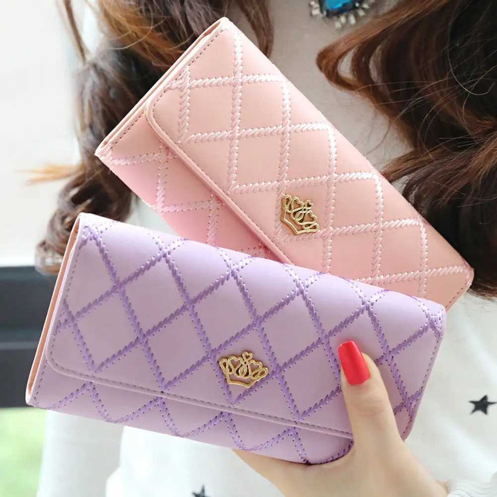Fashion Womens Long Wallet Crown PU Leather Bifold Card Holder Money Purse Organizer Cellphone Handbag for Daily Use Z250621