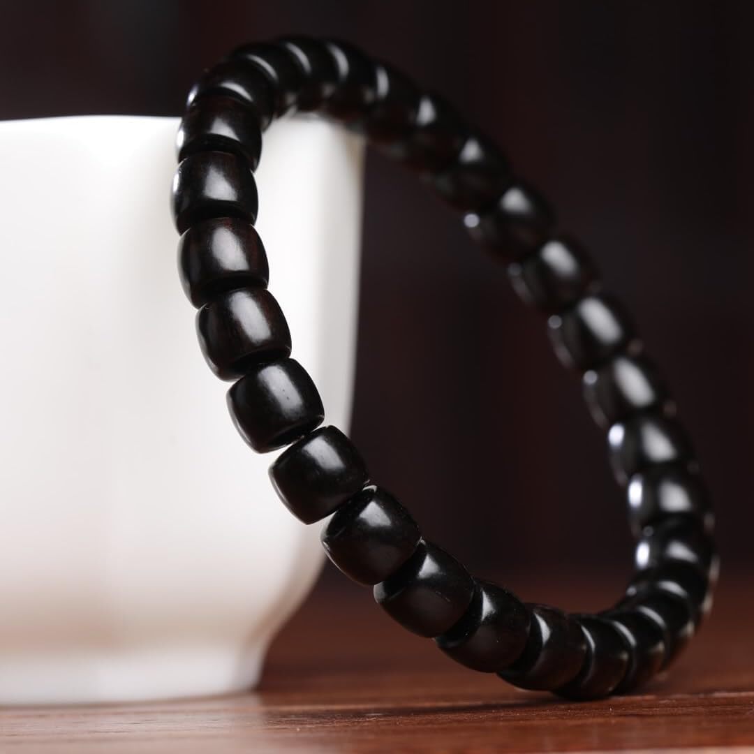 Attract Prosperity Zen Dear Unisex Natural Ebony Buddhist Prayer Bead Necklace Bracelet Tibetan Prayer Mala Beaded 108 Wood Beads Black Buddhist Conse
