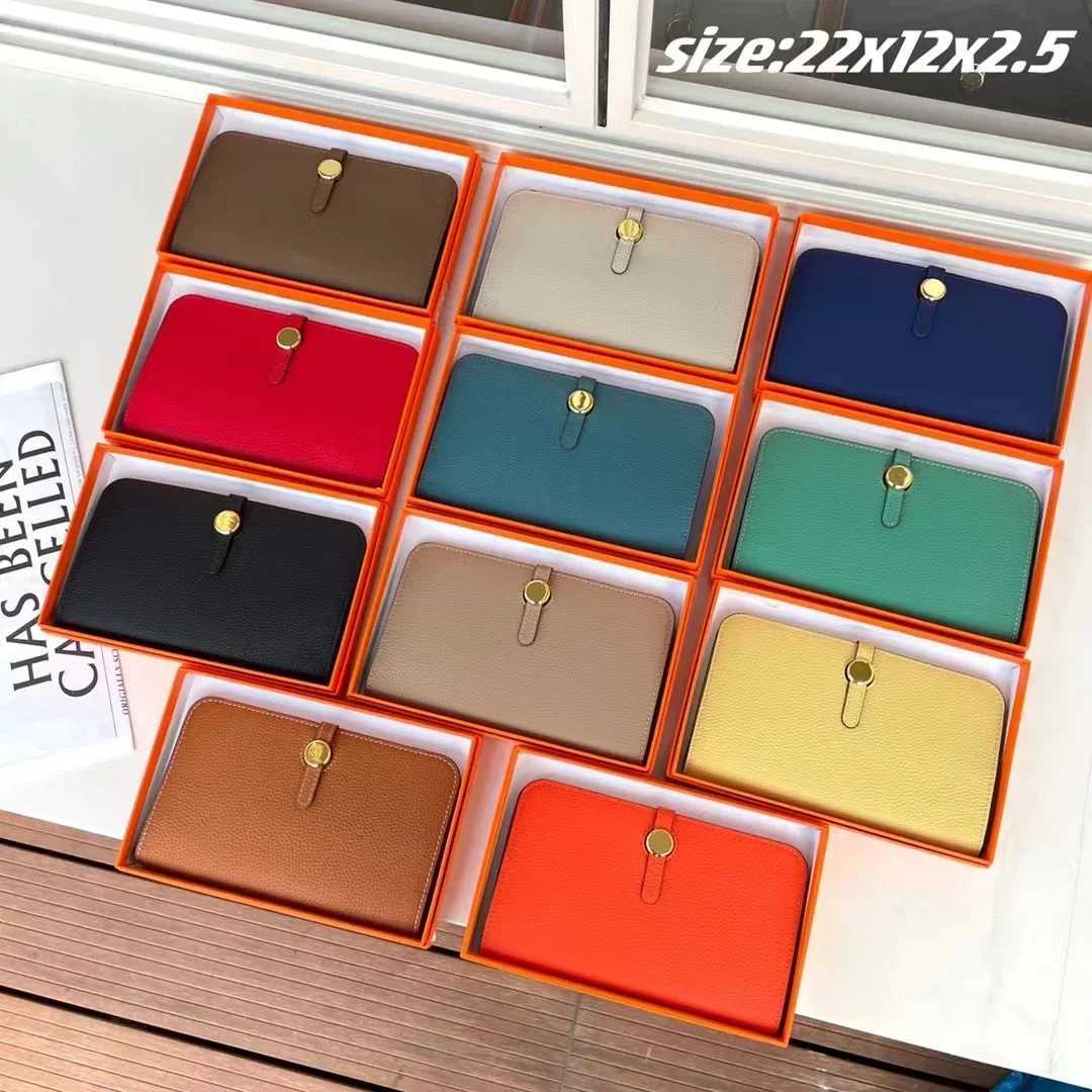 Genuine leather long ladys handbag with multiple compartments fashionable wallet large capacity thin passport clip gold Z250621