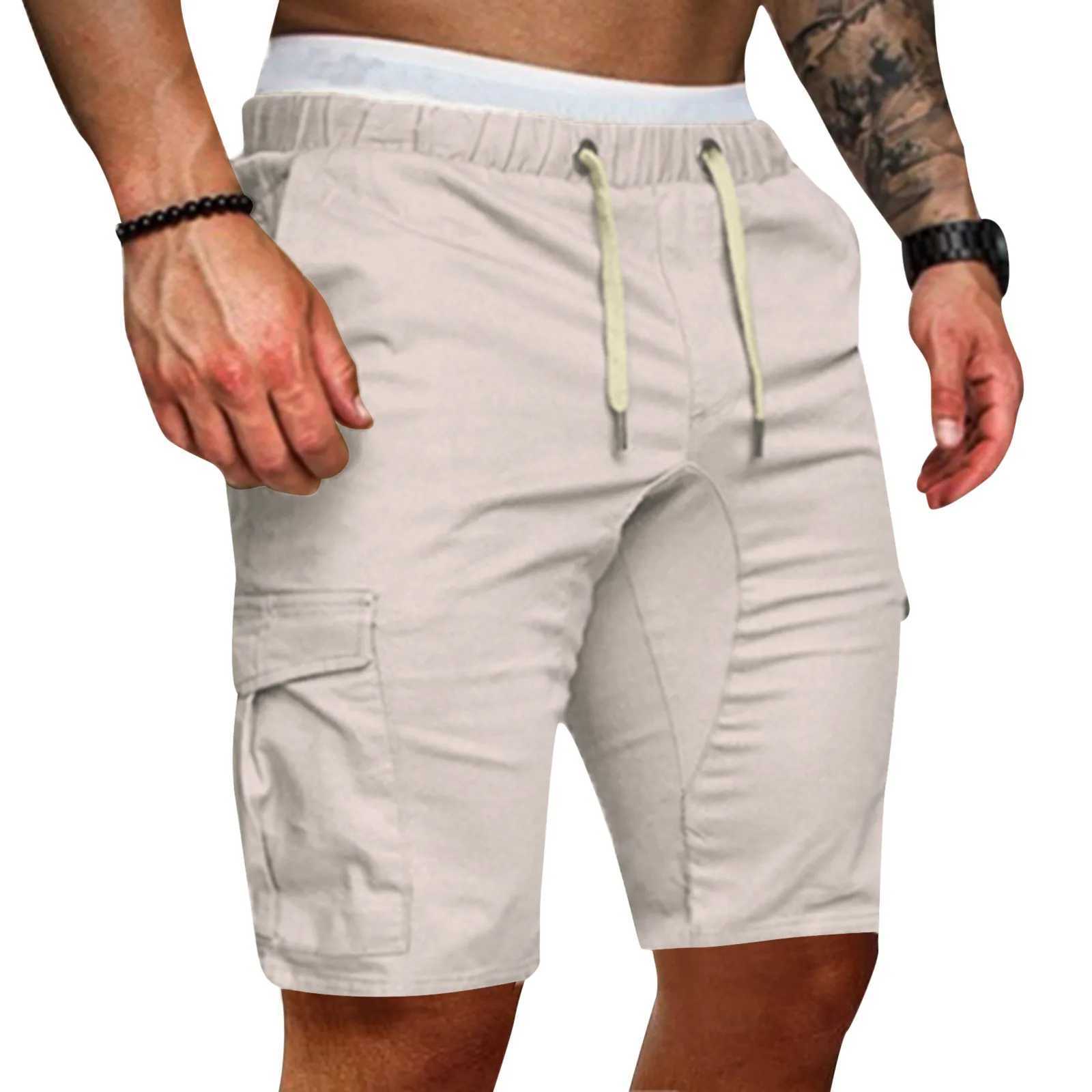 Mens Cargo Shorts Summer Casual Men Solid Color Cargo Shorts Multi-Pockets Drawstring Fifth Pants Loose Casual Shorts W250621