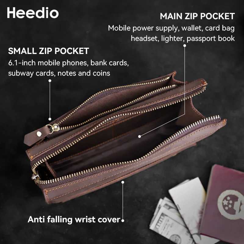 Crazy Horse Leather Men Long Purse Wallet Zipper Wallets Male Clutch Bag with Phone Pocket Business Long Wallet Z250621