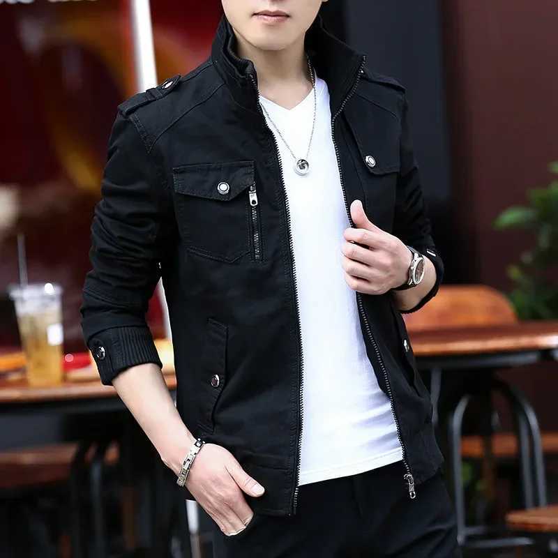 Thin Mens Jacket Korean Style Fashion Stand Collar Spring Autumn Cargo Jacket Coat XJ250621