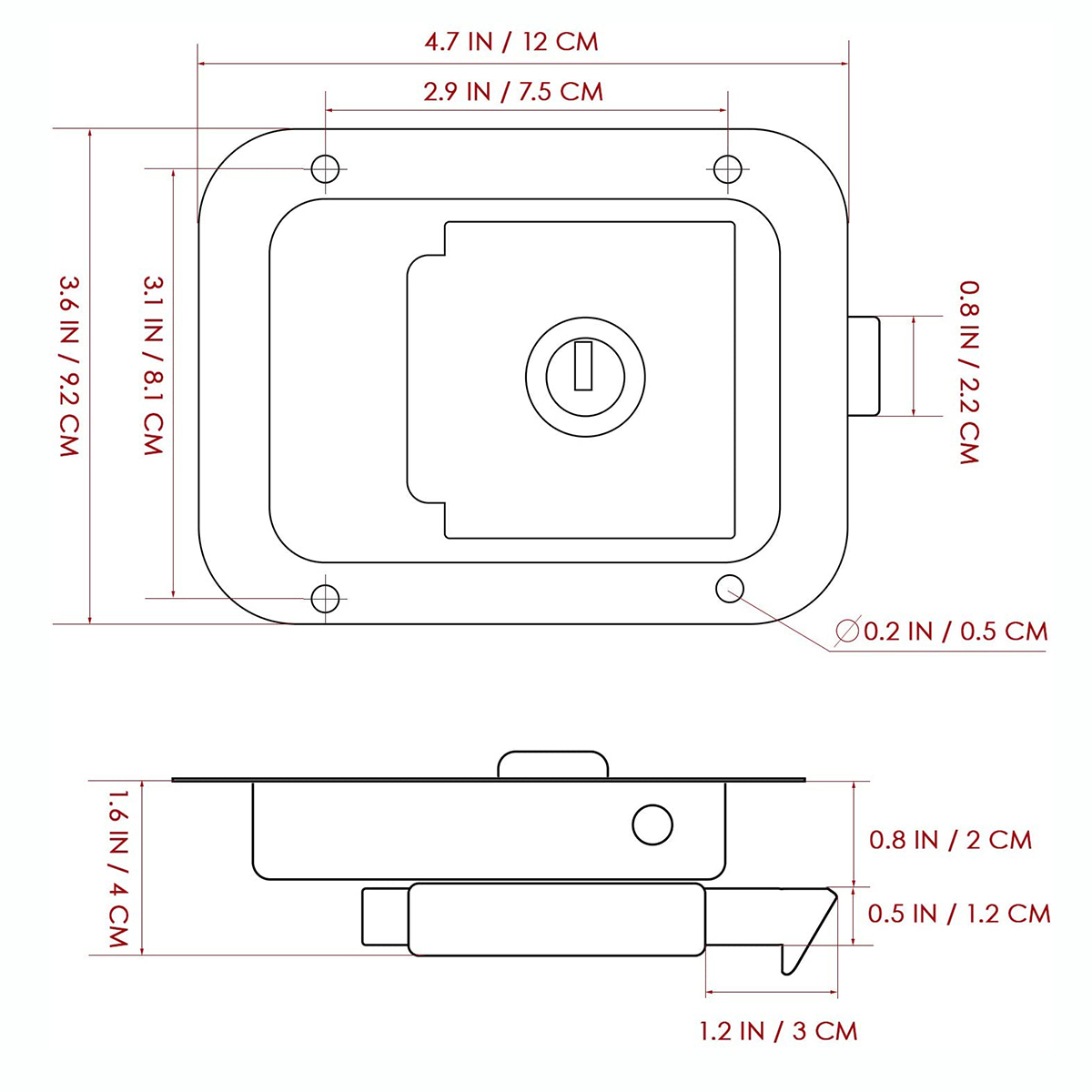 Travel Trailer Lock Stainless Steel Rv Door Latch Heavy Duty Flush Mount Handle Latch for Toolbox