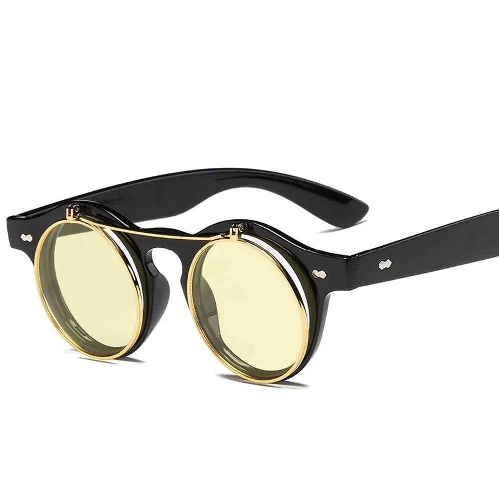 XaYbZc 2025 Fashion Vintage Round SteamPunk Flip Up Sunglasses Classic Double Layer Clamshell Design Sun Glasses Oculos De Sol W250621