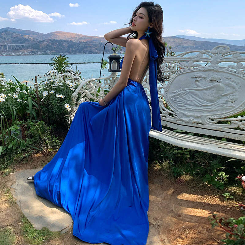 Long Dress Celebrity Style Klein Long With Halter Neck Multiple Wear Styles Beach Dress For Travel And Vacation Sexy Long Skirt