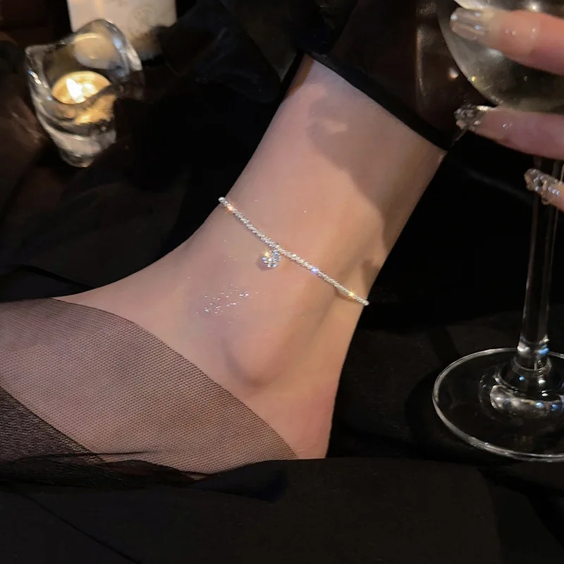 925 Sterling Silver Anklet Chain Clear CZ Geometric Elegant For Woman Girl Fashion Jewelry Gift Dropship Wholesale 250617