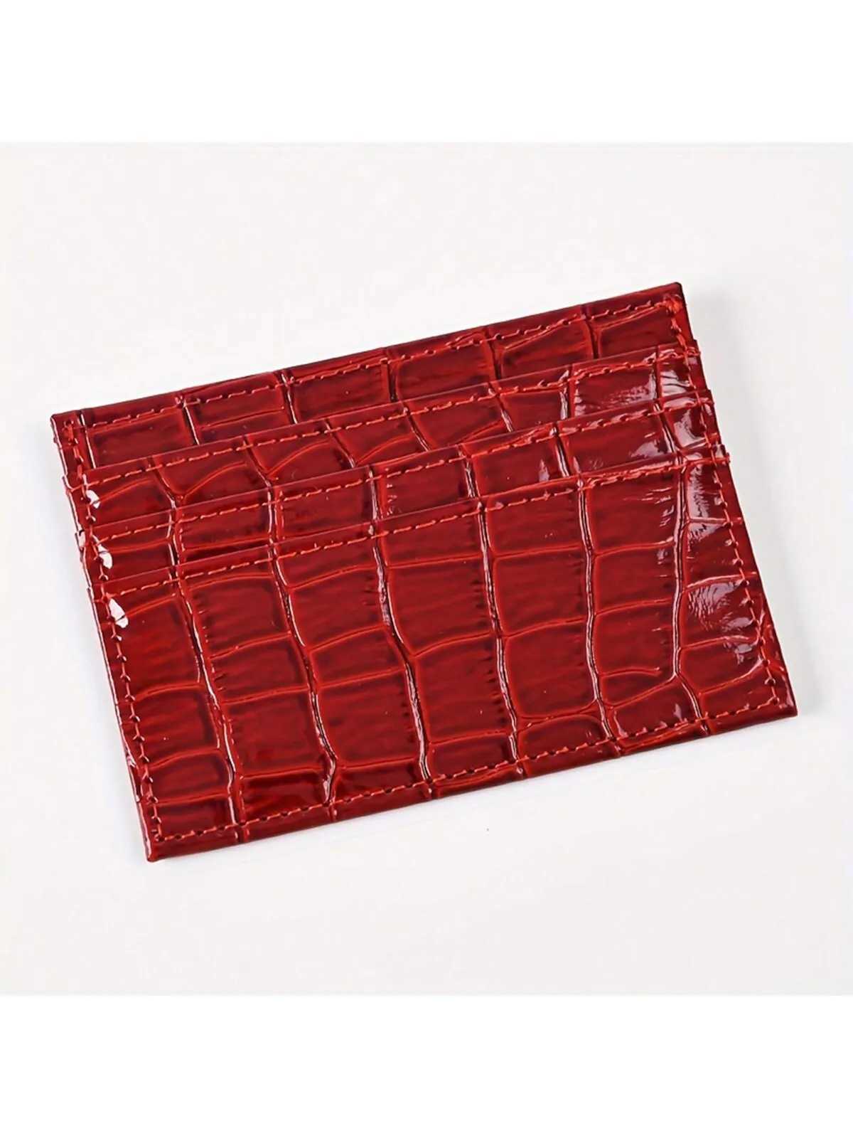 Chic Burgundy Embossed Faux Leather Card Holder - Compact Lightweight Open Top Design for Easy Access No-Lining Fashion Wall Z250621