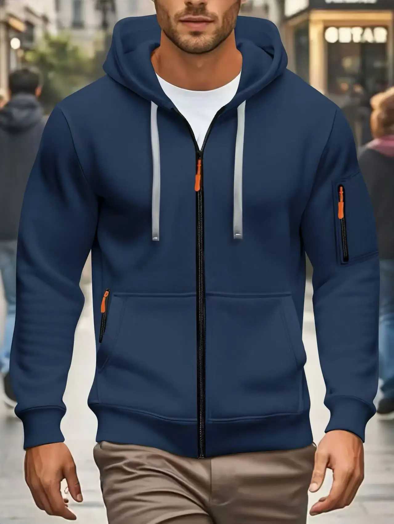 Mens sports style zipper hoodie with kangaroo pocket design breathable suitable for running hiking outing dating gym casual XJ250621