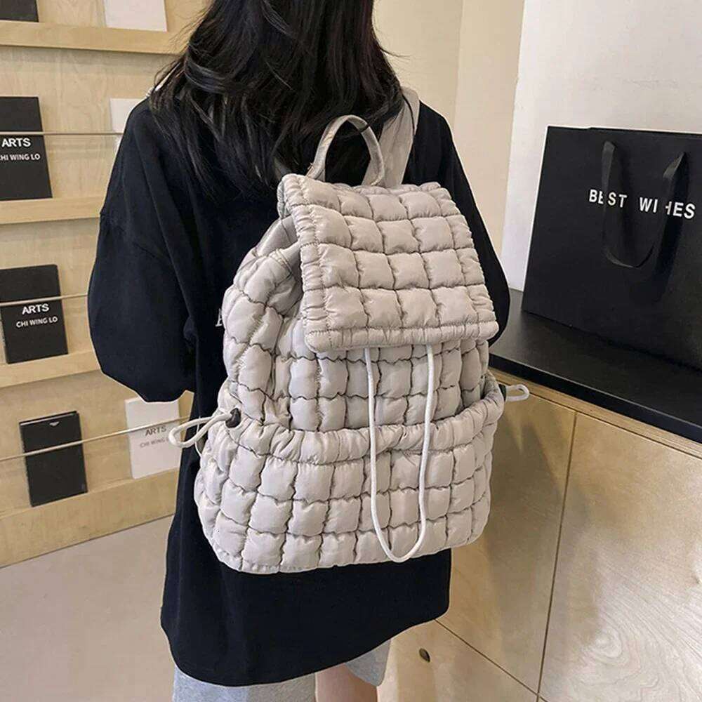 Candy Color Quilted Backpack Puffy Down Padded School Large Cotton Travel Back Pack Bags For Women Plaids Shoulder Bag