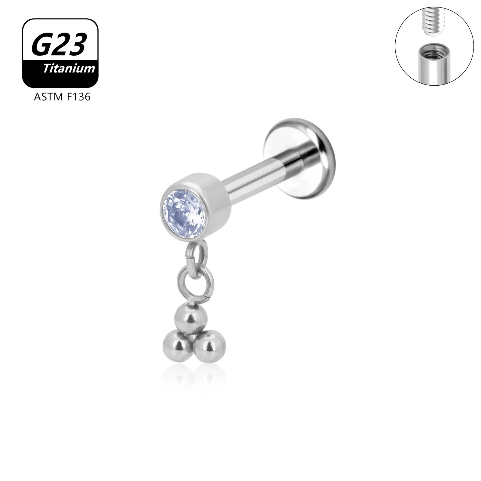 10Pcs/Lot ASTM 16G G23 CZ Ear Helix Tragus Rook Stud Piercing Lip Labret Bar Welding Beaded Ring Earring Body Jewelry 250617