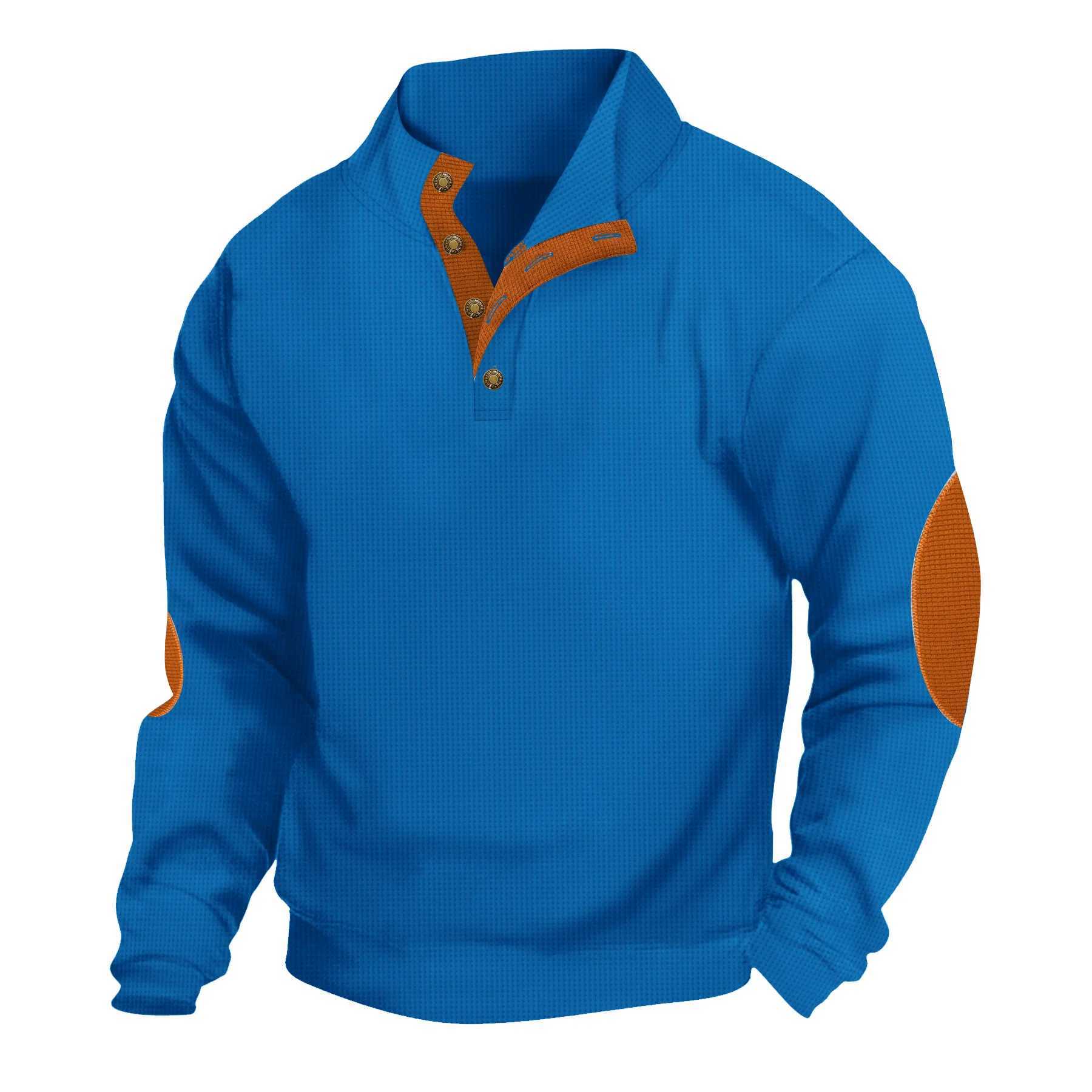 2025 Mens Casual Fashion Waffle Long-SLeeved Henry Shirt Spring And Summer Small Stand Collar Business Outdoor Z250621
