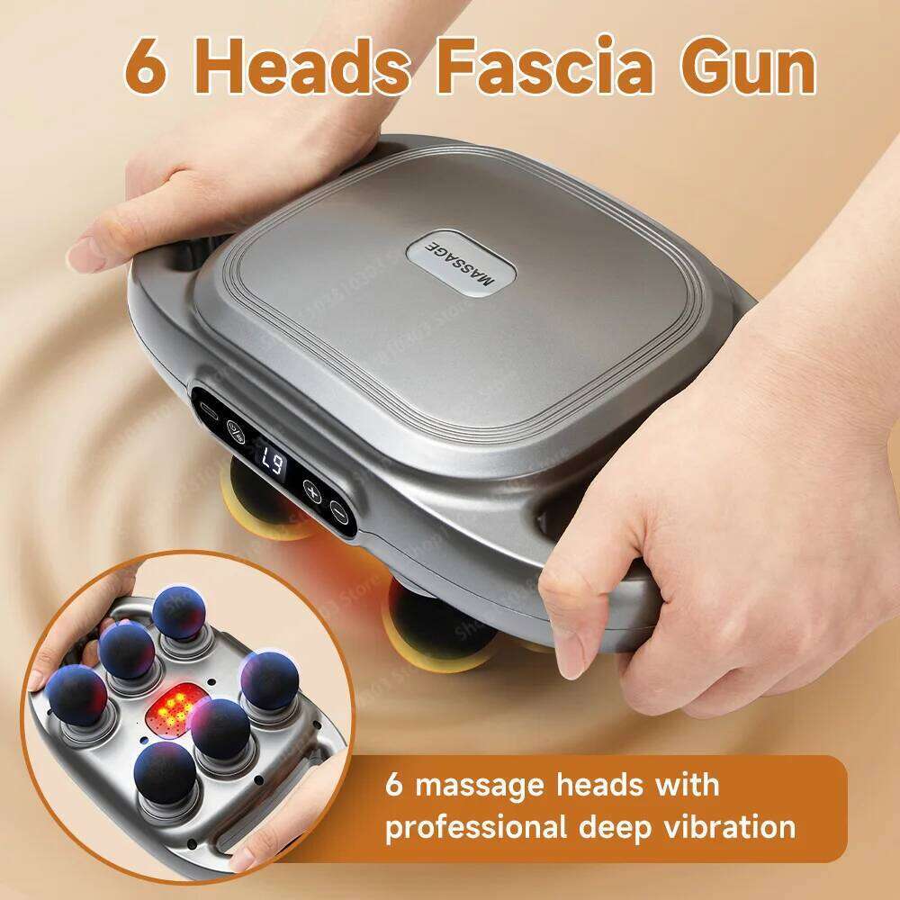 6 Heads Electric Fascia Massager Handheld Muscle Relaxation Professional Vibration Body Neck Massage Gun Relief Pain