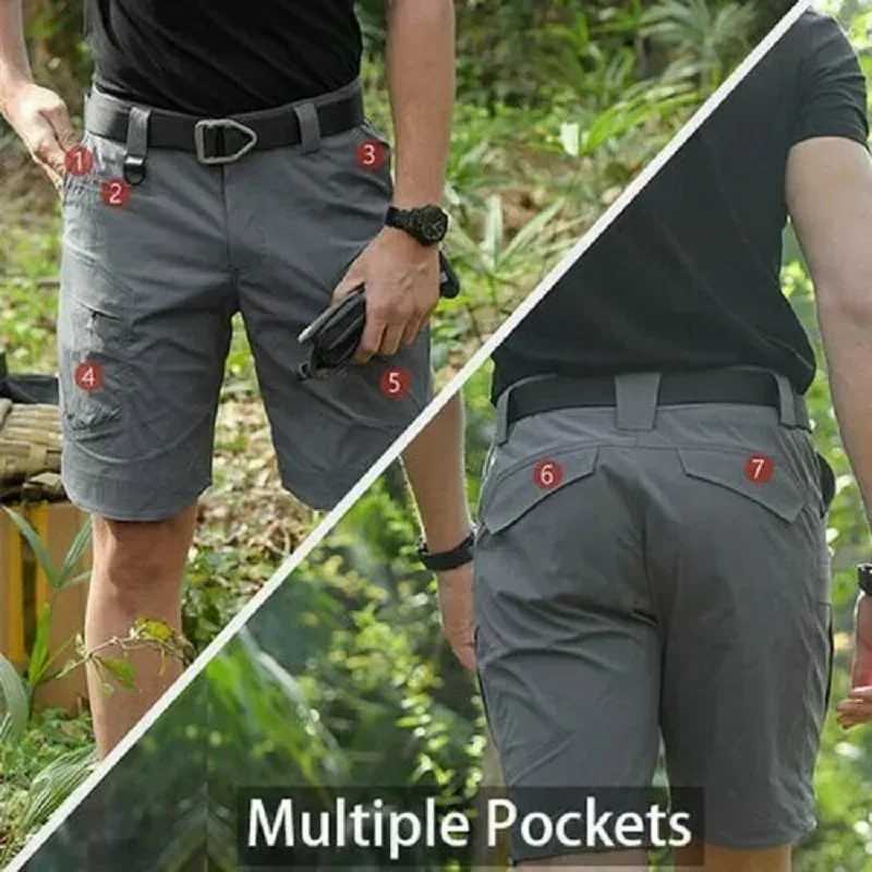 Summer Outdoor Tactical Cargo Shorts for Men - Waterproof Multi-Pocket Plus Size Hiking and Camping Urban Shorts W250621