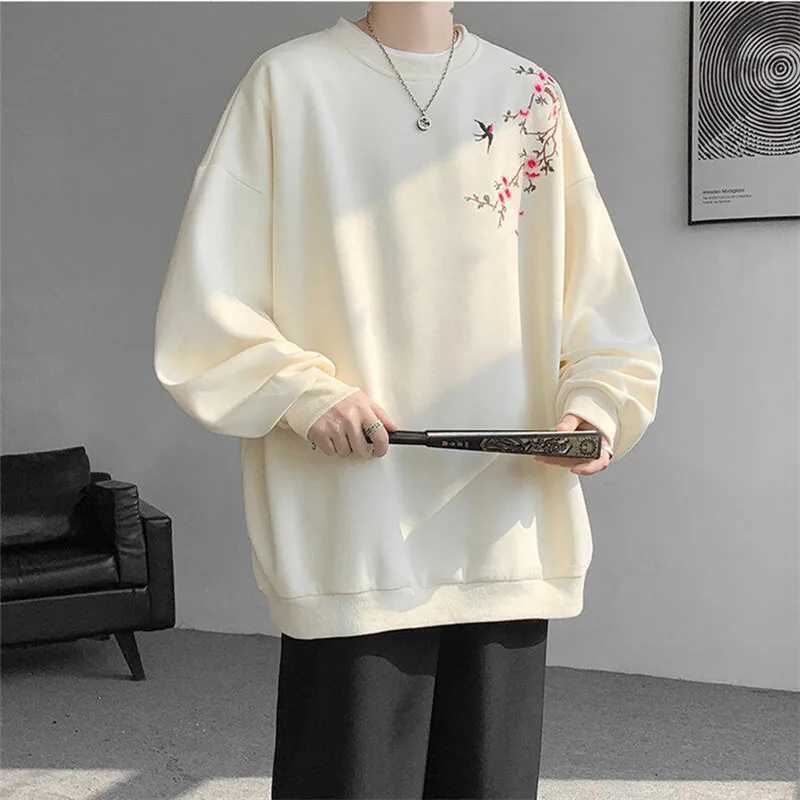New Chinese Style Pull On Sweatshirts Men Fashion Embroidery Casual Hoodie Male Round Neck Loose Spring Autumn Streetwear Tops XJ250621