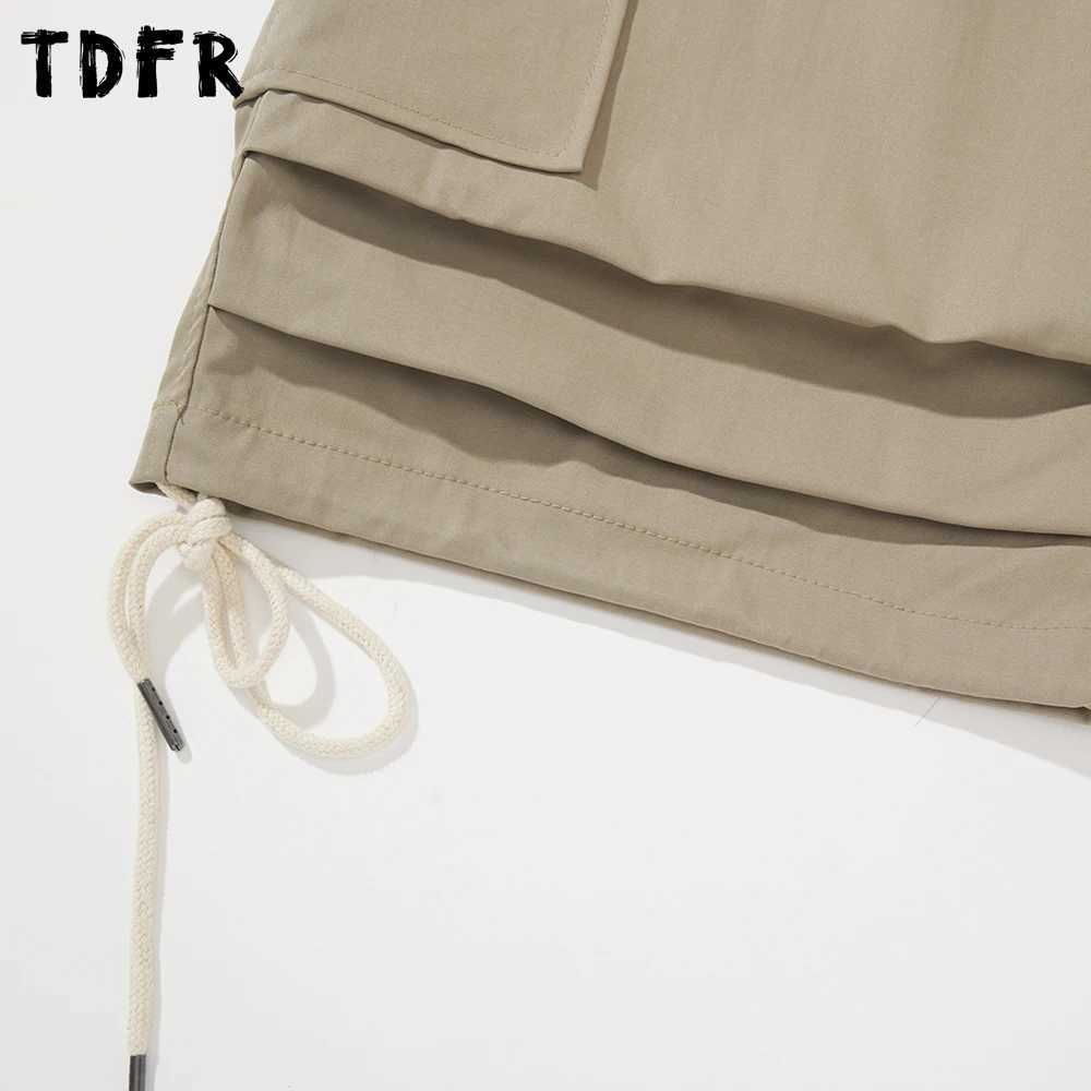 Multi-Pocket Pleated Cargo Shorts Mens Solid Color Safari Style Summer Drawstring Elastic Loose Wide Leg Waist Cropped Trousers W250621