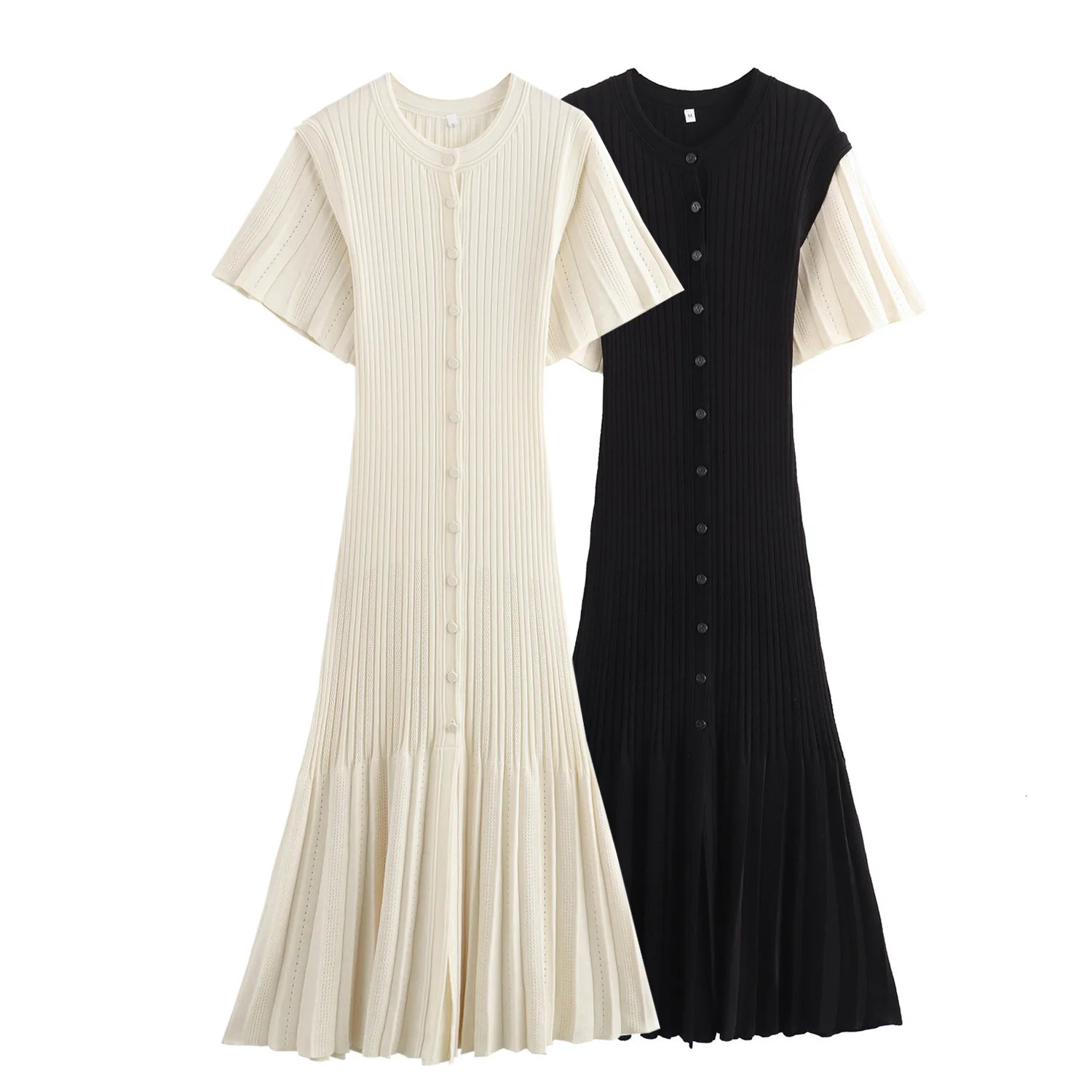 Autumn European and American Style Small Fragrant Lace Sleeves Single breasted Long Knitted Long Tail Dress 250617