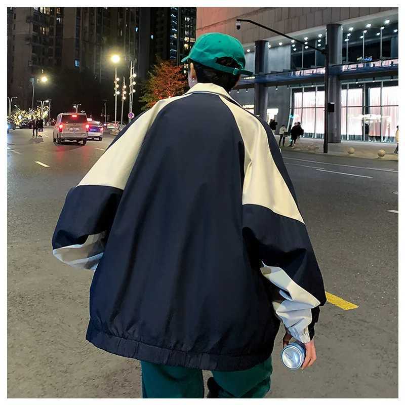 Mens Casual Jacket Contrasting Color Retro Streetwear Coat Zip Up Jacket Windbreaker Thin Sports Coats Outdoor Hiking Clothes XJ250621