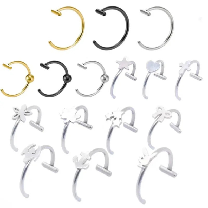 Punk Stainless Steel Non Lip Clip Piercing Septum Nose Ring for Men Girls Different Style Fashion Hoop Body Jewelry 250617