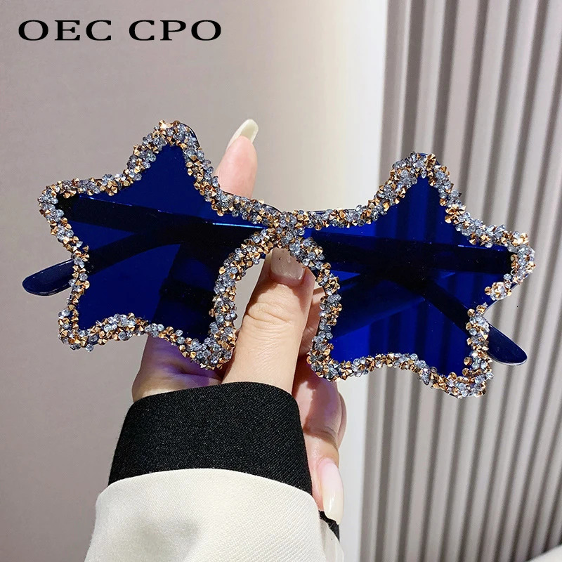 Diamond Star Shape Sunglasse Trends Rhinestone Shiny Sun Glasses Ladies Punk Rimless Style Eyewear gafas de sol 250617