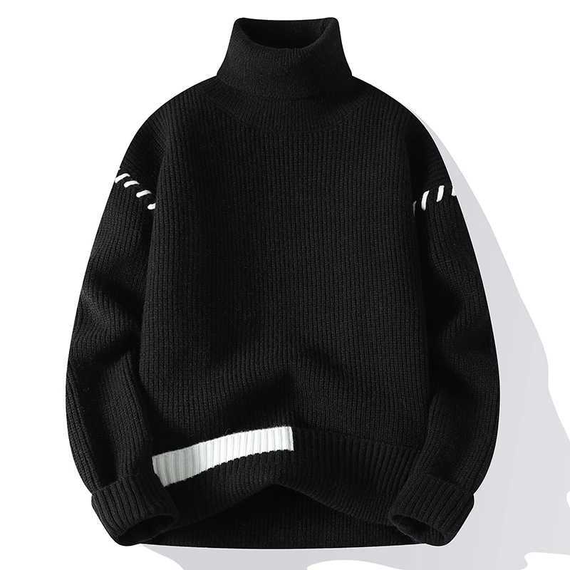 New Fashion Youthful Vitality Mens Turtleneck Sweater Autumn Winter Loose Casual Knitted Pullovers Men Warm Patchwork Knitwear Z250621
