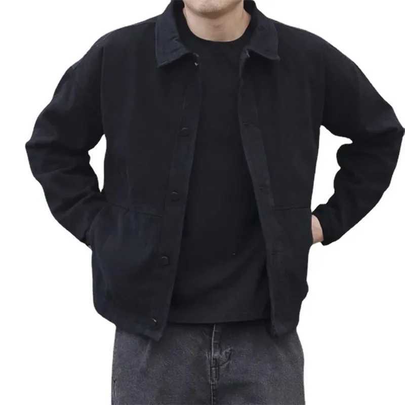 Men Denim Coat Jackets Solid Coats Turn Down Collar Full Sleeve Single Breasted Open Stitch Simple Casual Jacket Winter 2024 XJ250621