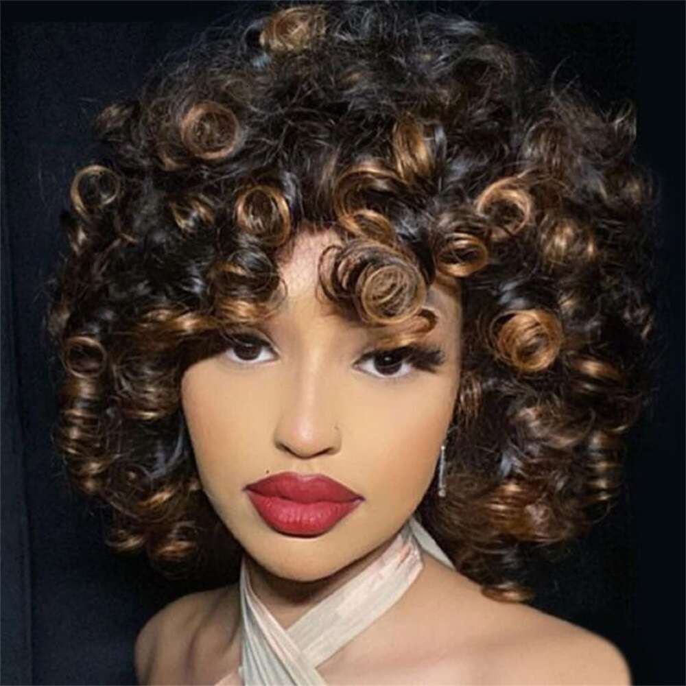 New Style Top Hairpiece For Women Fashion Trend Ladies Wig Middle Part Synthetic Short Curly Hair