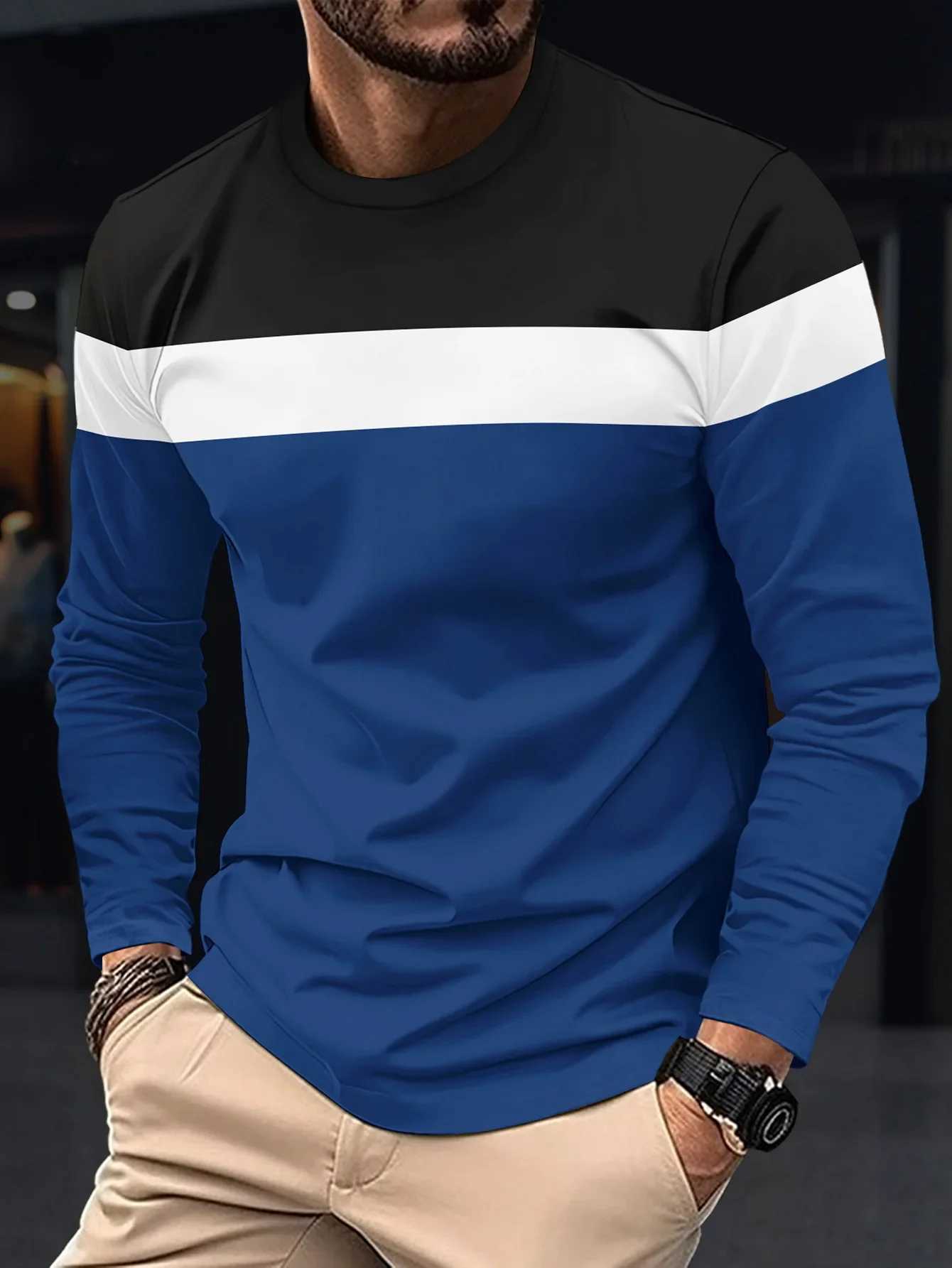 Mens Casual Round Neck T-shirt Breathable Comfortable and Fashionable Long Sleeve T-shirt trendy versatile casual tops XJ250621