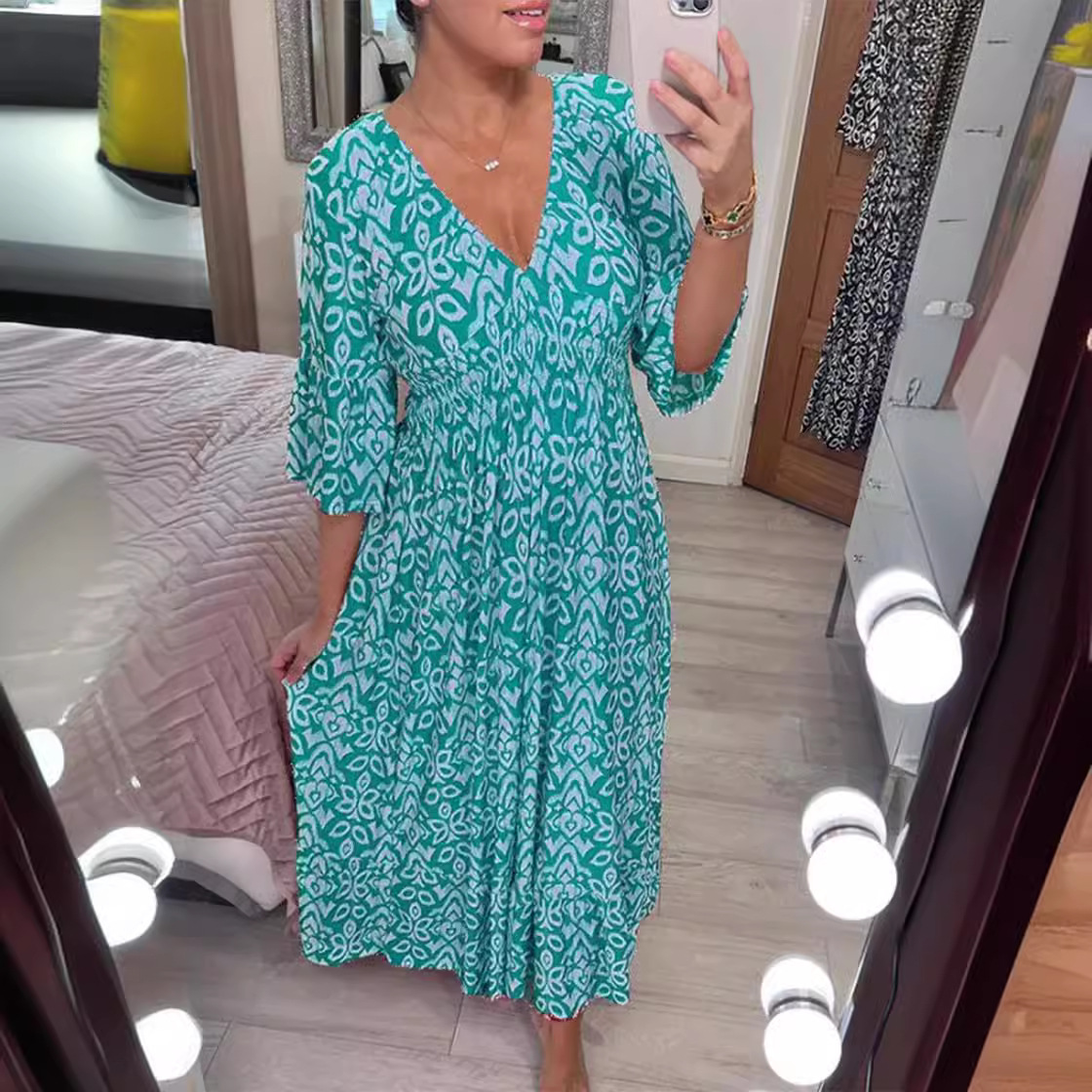 B6201Floral dress seaside holiday beach dress loose long skirt