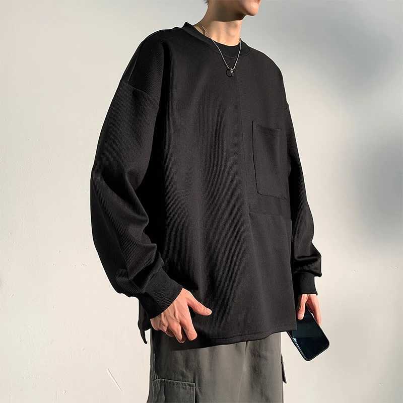 Mens Sweatshirt Round Neck Spring and Autumn Solid Color Round Neck Sweatshirt Mens Loose Sweatshirt Korean Version Trendy TopXJ250621