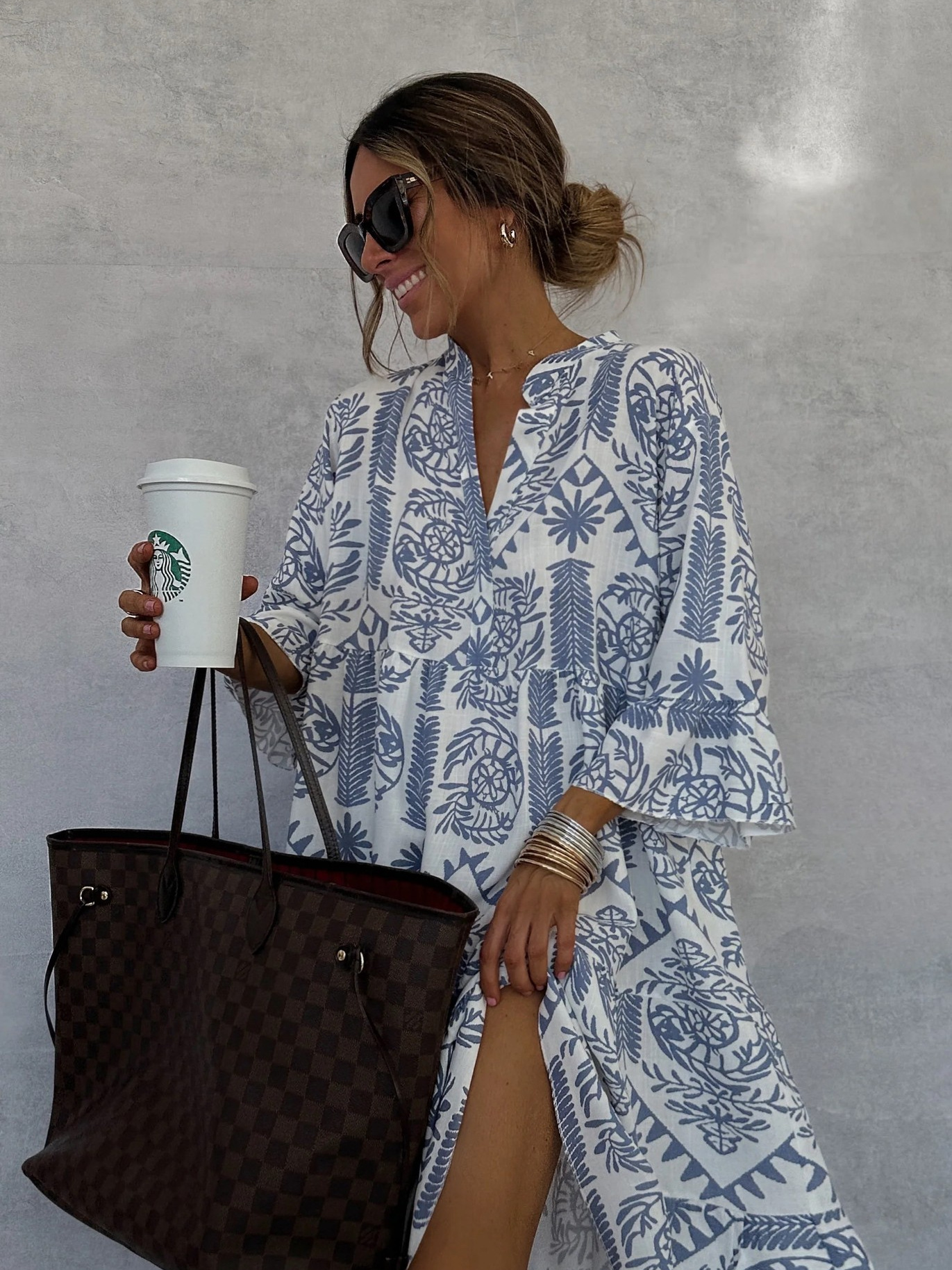 P621New style dress ins net red same style casual print three-quarter sleeve shirt dress for women