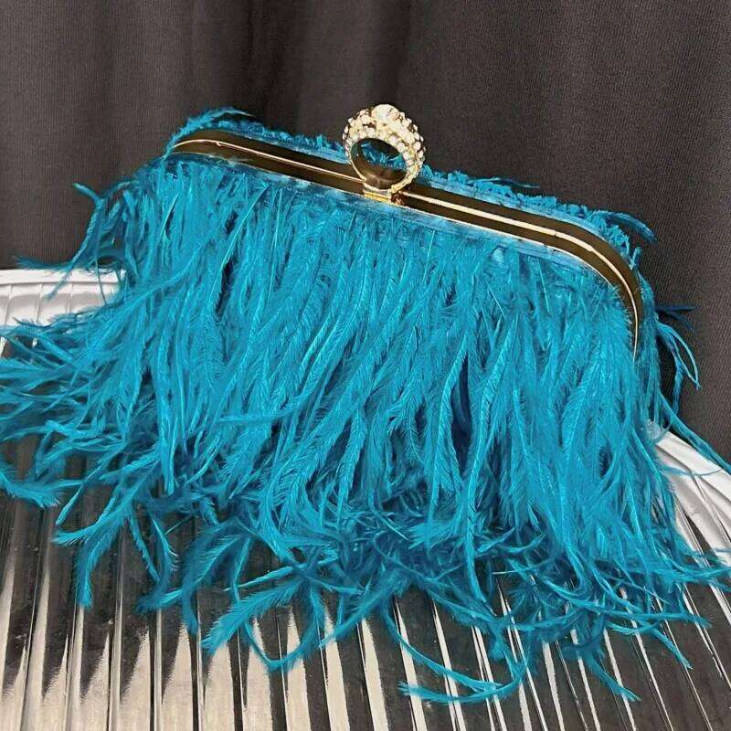 Designer Bag Ostrich Feather Party Evening Clutch Women Wedding Purse Handbag Shoulder Chain Designer Bag
