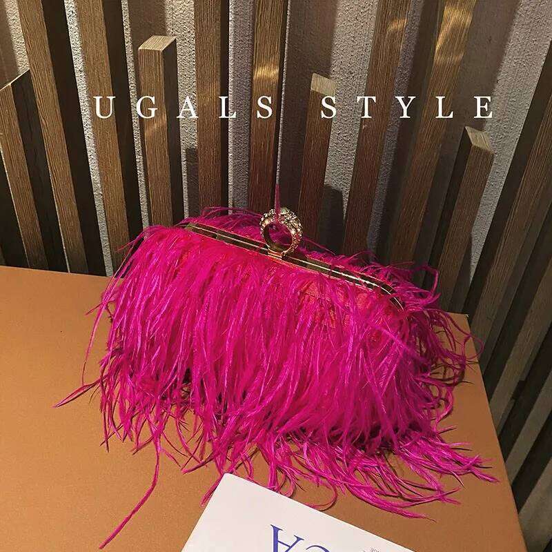 Designer Bag Ostrich Feather Party Evening Clutch Women Wedding Purse Handbag Shoulder Chain Designer Bag