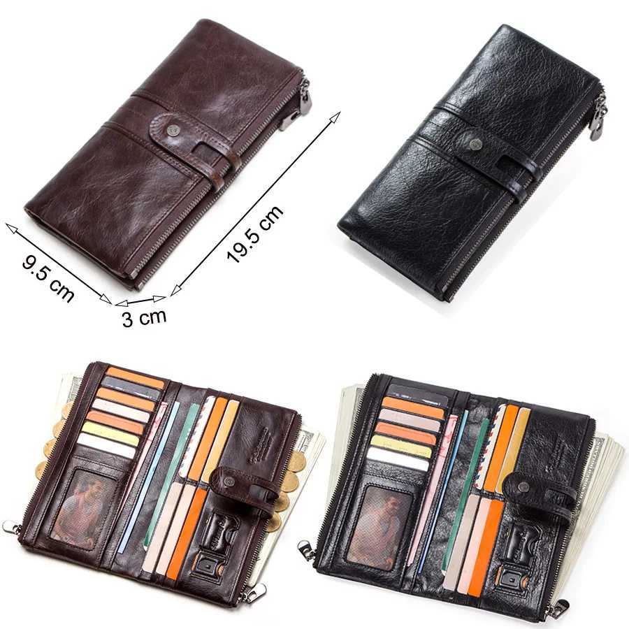 CONTACTS Men Clutch Wallet Genuine Leather Long Wallet Hasp Card Holder Vintage Male Zipper Coin Purse Money Bag Portemonnee Z250621