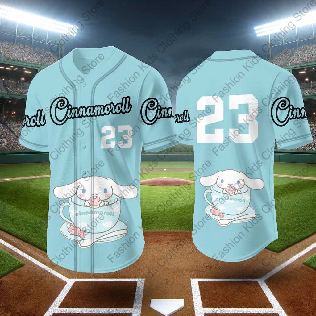 Sanrio 2024 New Baseball Jersey Cute Cinnamoroll Printed Kids Adults Fashion Cartoon Buttons Baseball Uniform Kids Tops Clothingw250621