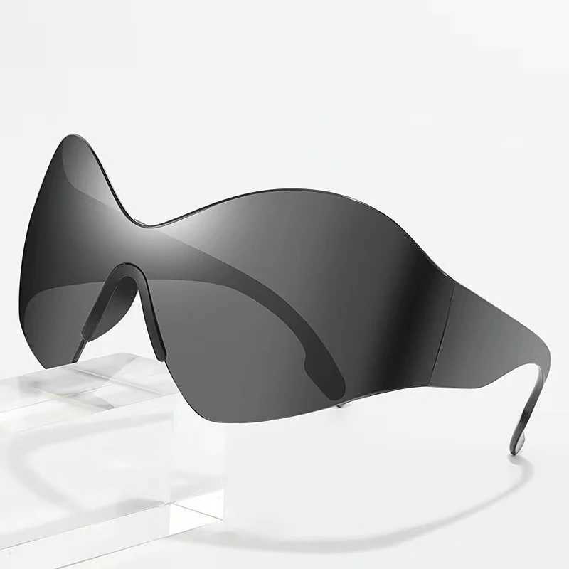 Oversized Rimless Sunglasses for Women One Piece fashion Brand Cyberpunk Mask Butterfly Sun Glasses Lady Retro 2000s Big Goggle W250621